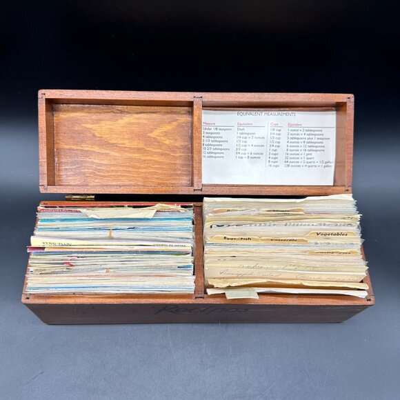 Vintage Wooden Recipe Box Kitchen Storage Hinged Lid 2 Compartments Retro As Is - Picture 3 of 13
